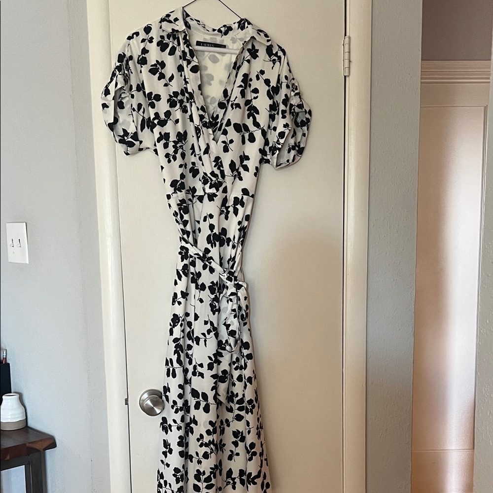 Ralph Lauren White Maxi Wrap Dress with Black Floral Print